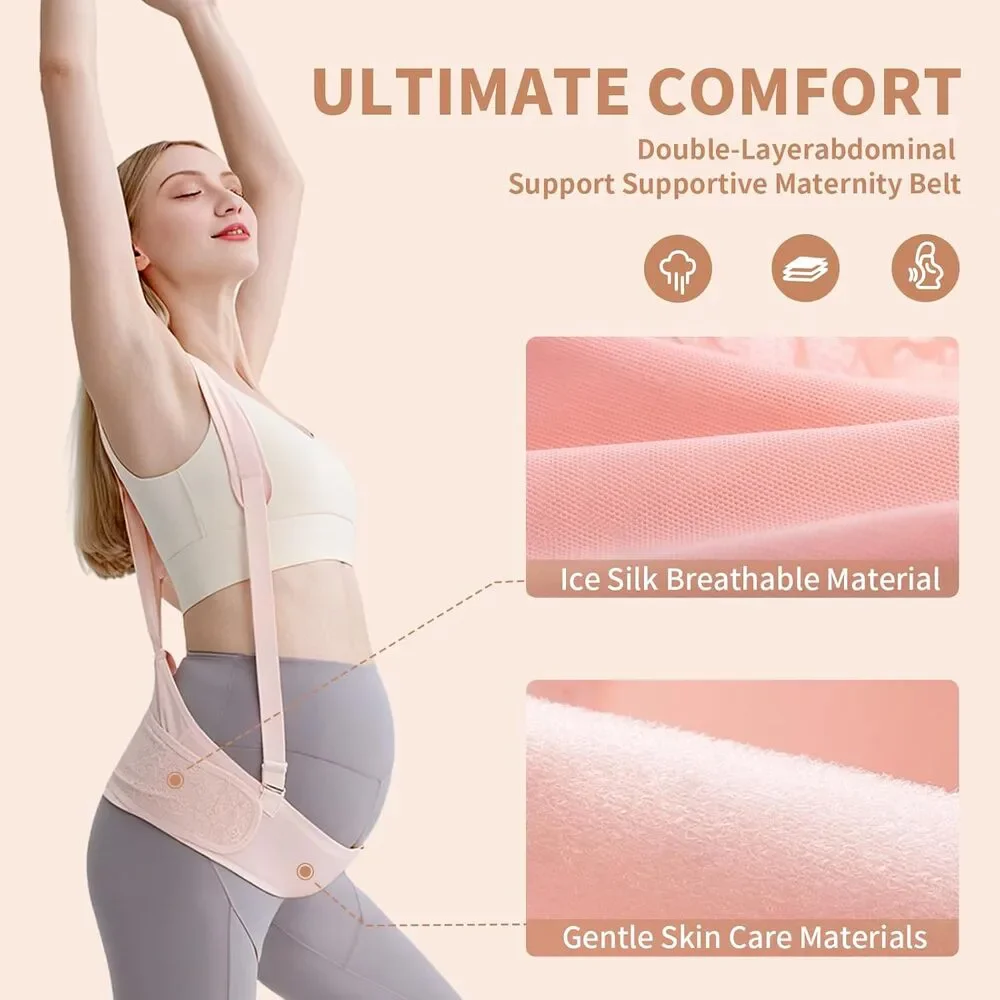 Maternity Belly Band Pregnancy Support Belt Adjustable Back & Abdomen Pink